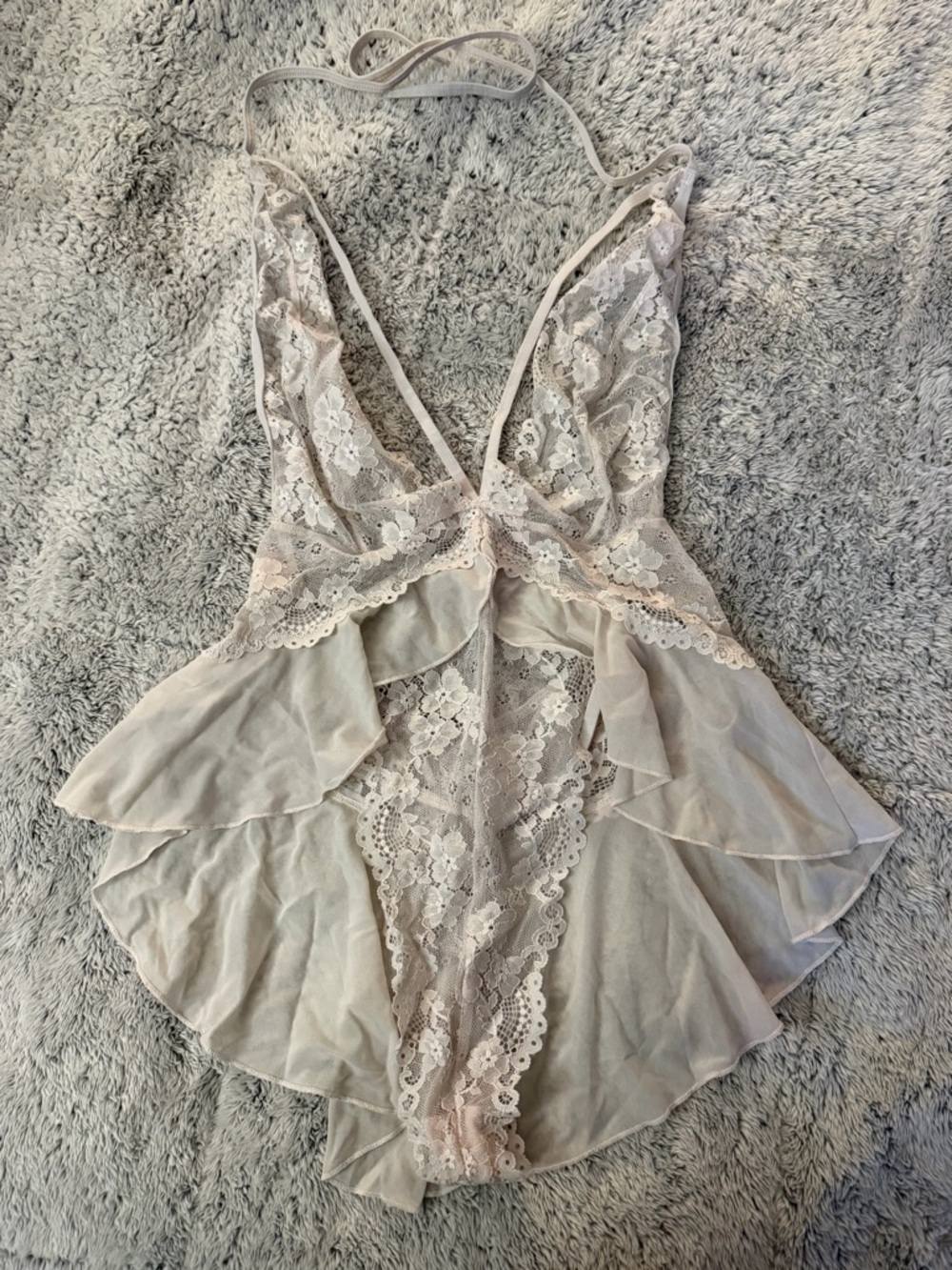 Pure Romance Sheer Lace Plunge Babydoll Chemise - Blush